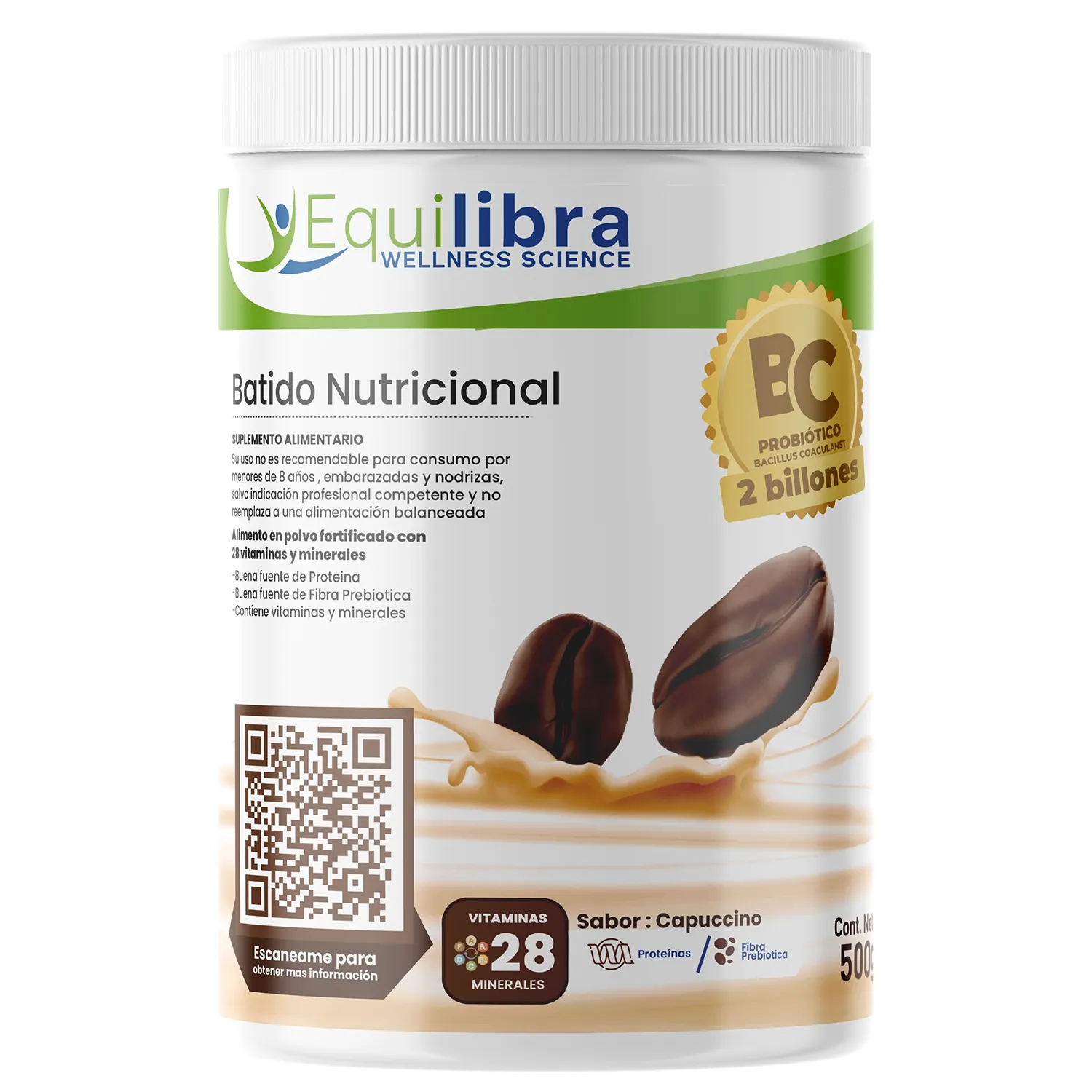 Equilibra Batido Capuccino: Nutrición Completa + 2 Billones de Probióticos para tu Bienestar Digestivo.